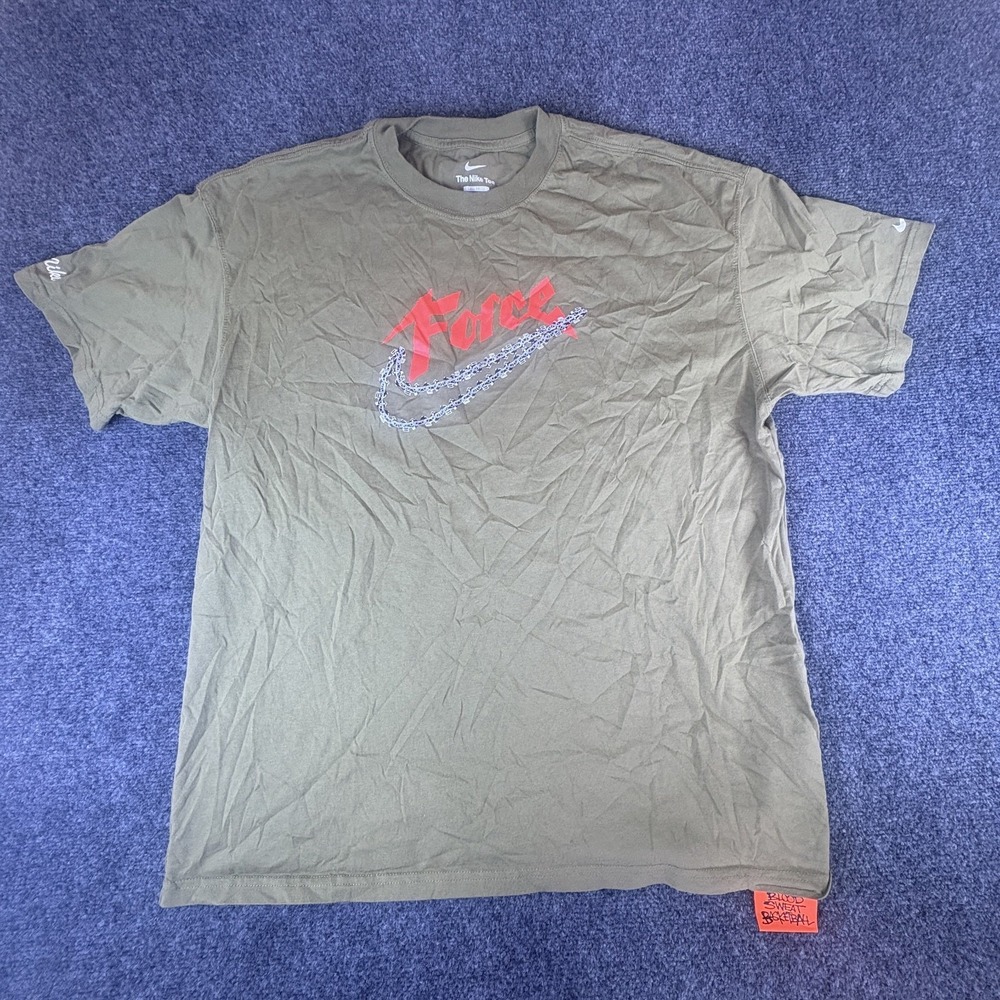 Nike Force T-Shirt Mens XL Olive Green Loose Swoosh Logo Short Sleeve Crew Neck